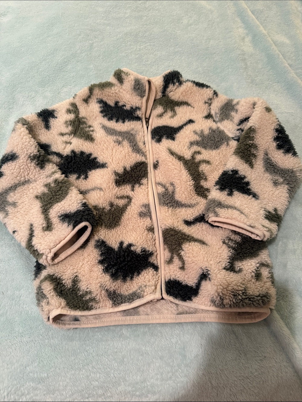 The Children's Place Cream Sherpa Jacket with Green & Black Accents
